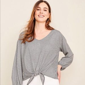 Ann Taylor’s Gingham Tie Front Top Long Sleeves